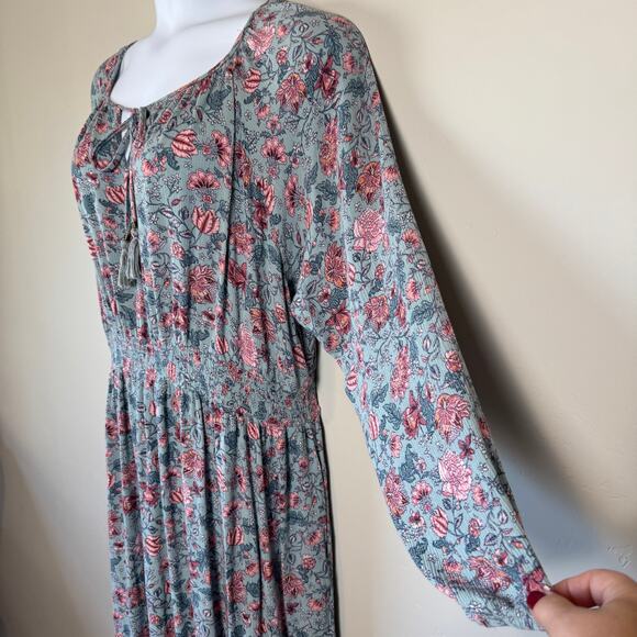 Knox Rose 1X Plus Size Peasant Floral EUC Midi Dress Boho 100% Rayon Tiered - Picture 7 of 12